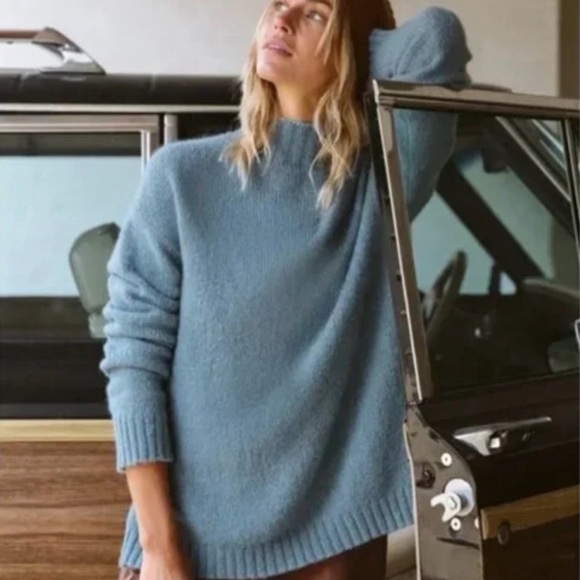 Jenni Kayne Women's Alpaca Wool Blend Mock Neck Blue Sweater Size 2XL